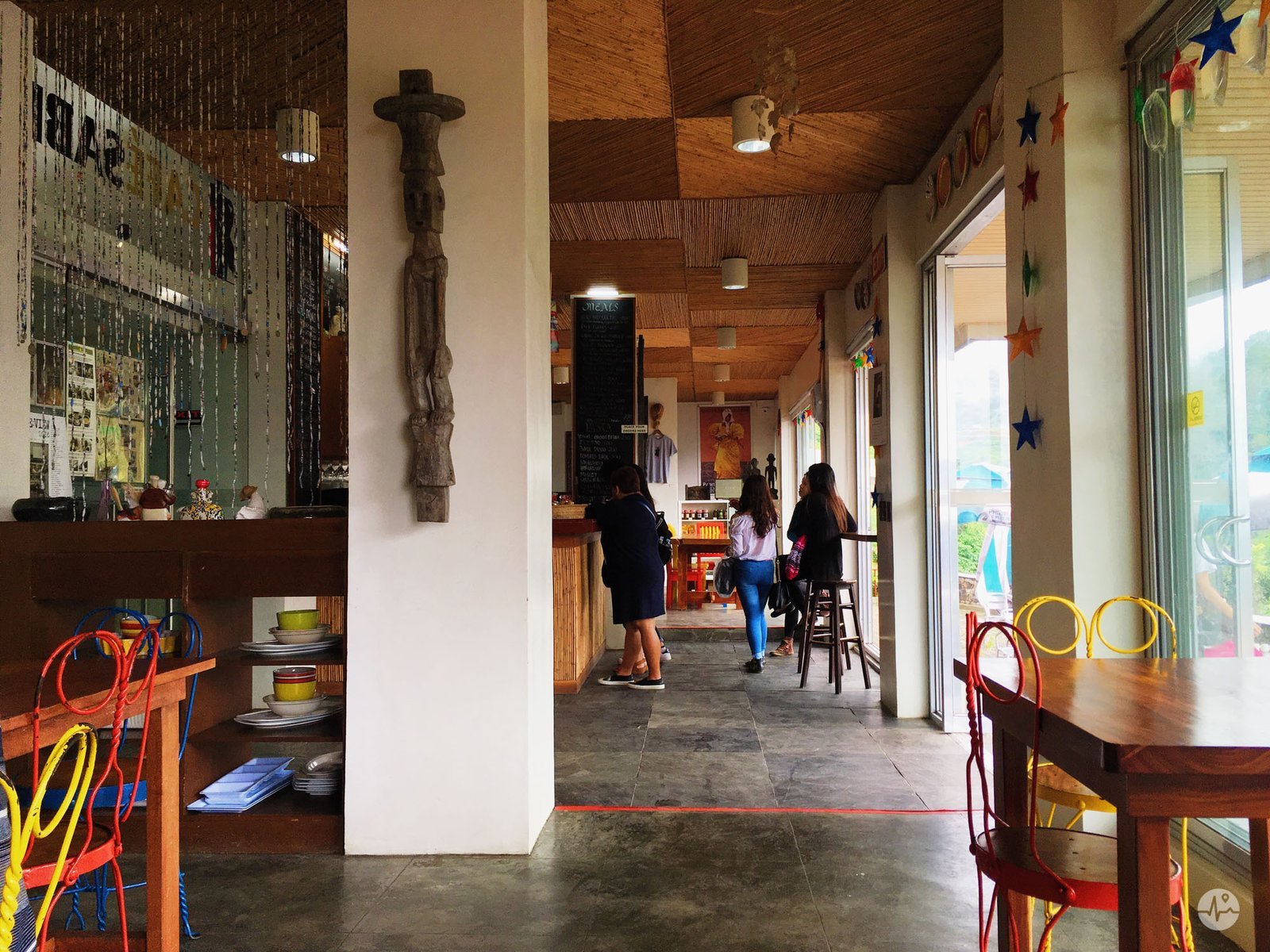 Photo Inside Cafe Sabel in BenCab Museum seeing the Cordillera Designs